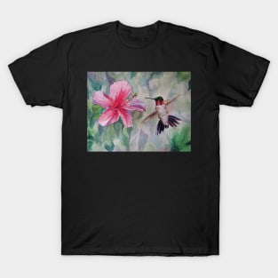 Pen and Ink Ruby Throated Hummingbird and Hibiscus T-Shirt